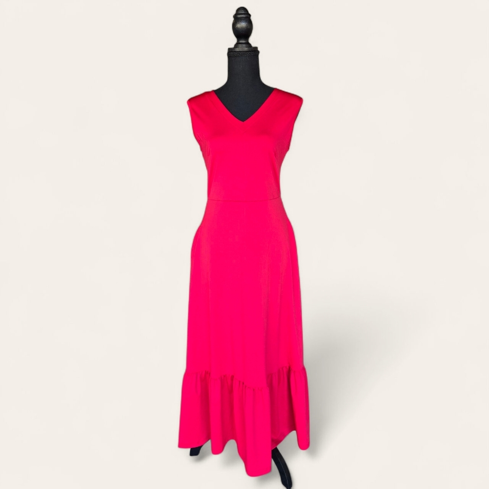 Elegant Red V-Neck Women's Dress- NWOT